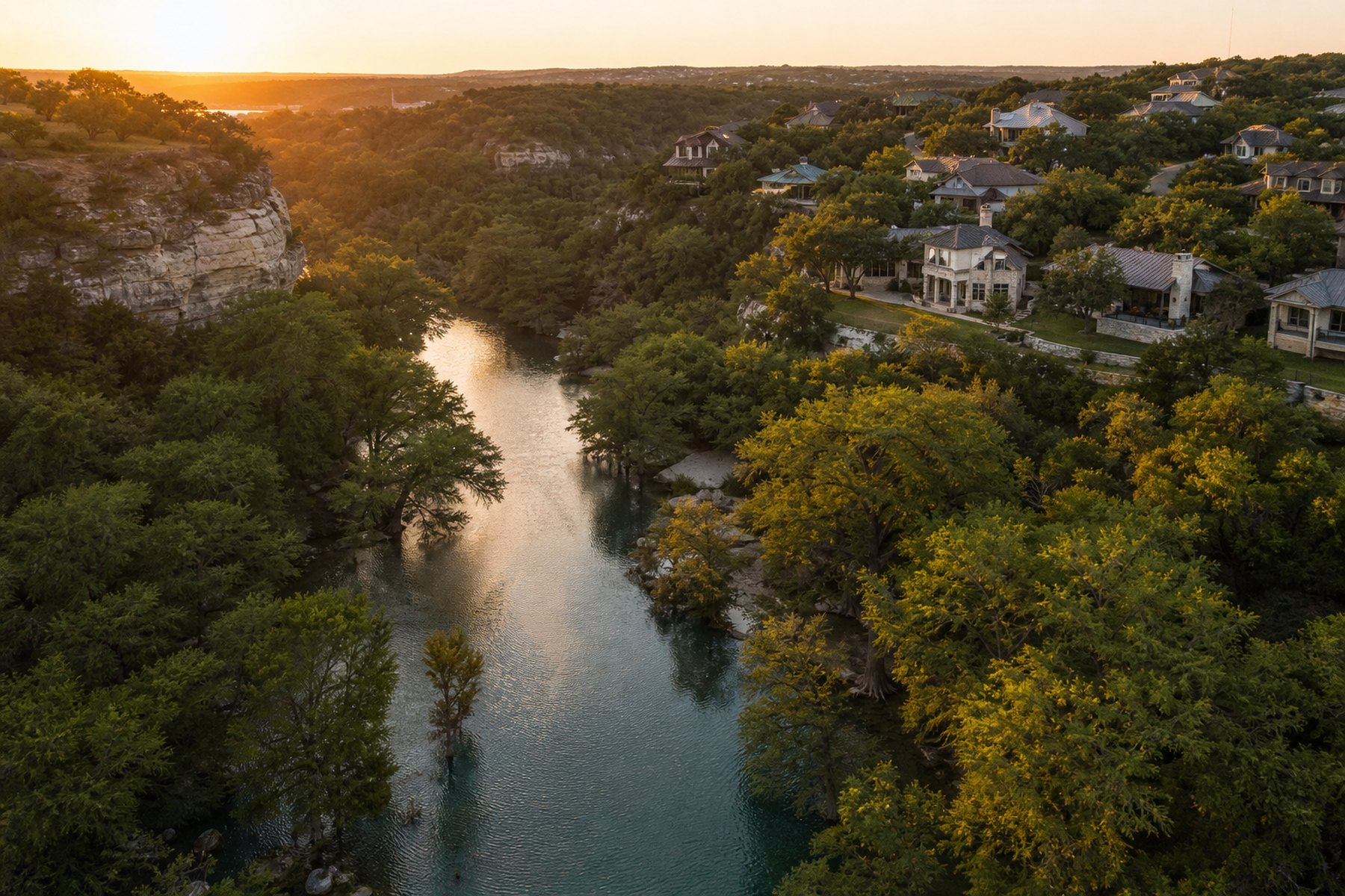The Guadalupe River and the Texas hill country at New Braunfels