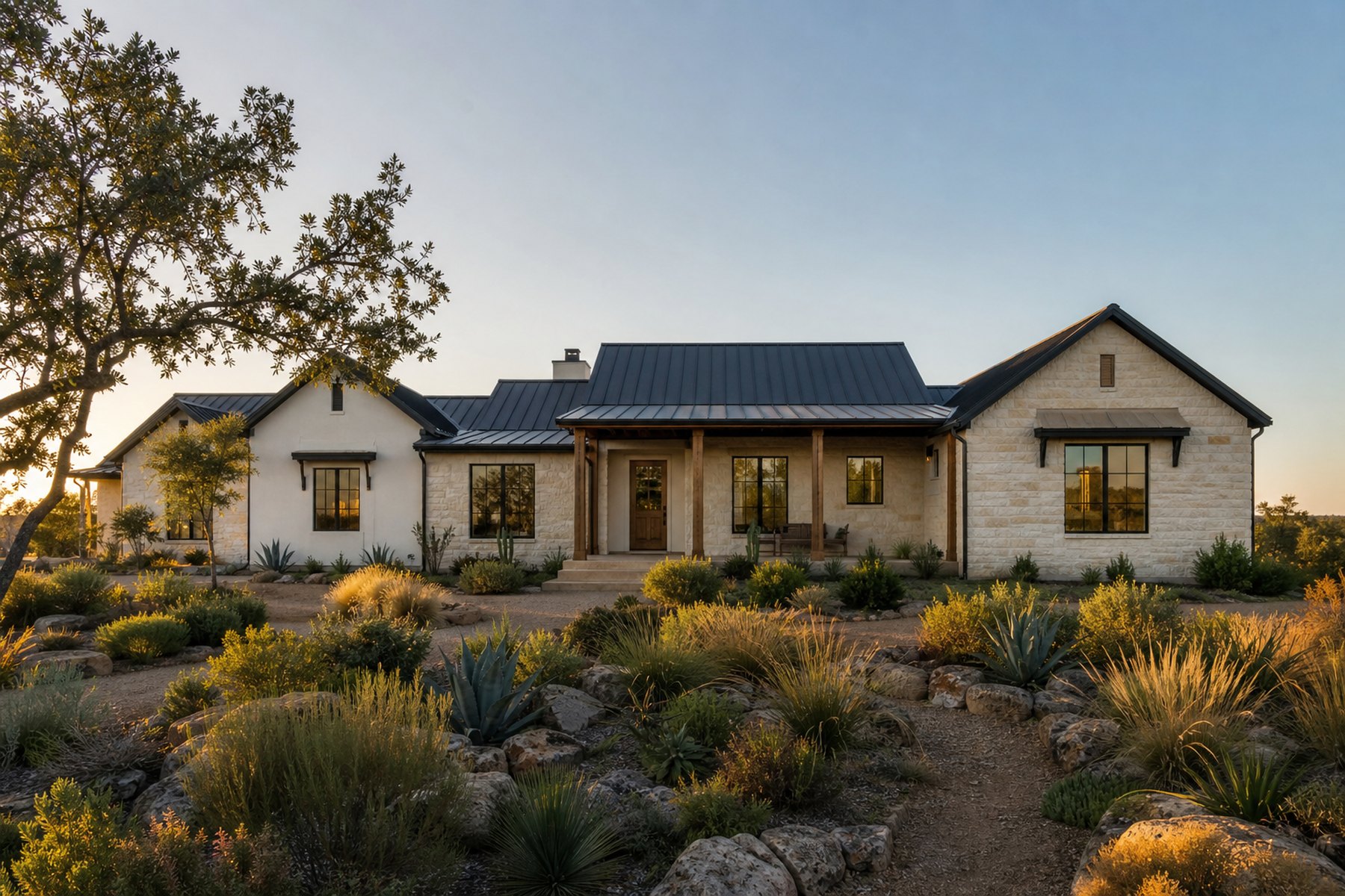 Sample listing imagery, a Texas hill country home at golden hour